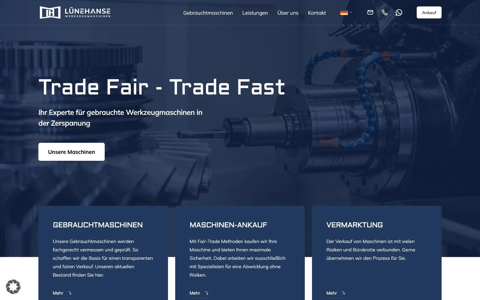 LüneHanse - Website für den Werkzeugmaschinen-Handel: Maschinenbestand, Ankauf, mehrsprachig