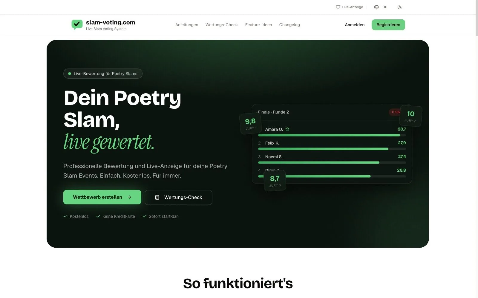 Slam Voting - Live-Bewertung für Poetry Slams: Jury, Publikum, Beamer